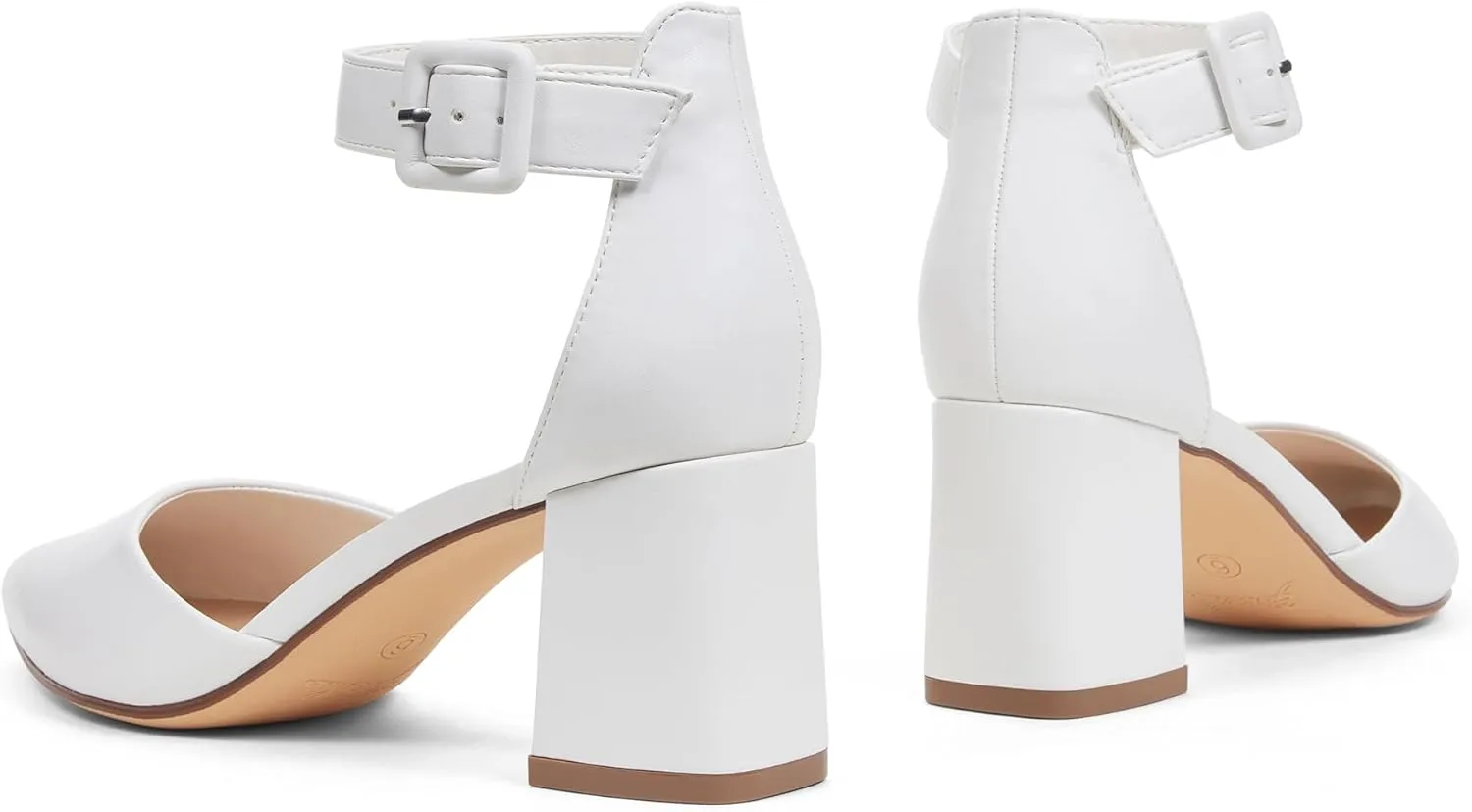 GENSHUO Women's Closed Toe Low Block Chunky Heels Pointed Toe 2 Inch Pumps with Ankle Strap Comfortable Dress Shoes for Daily Work Wedding Party