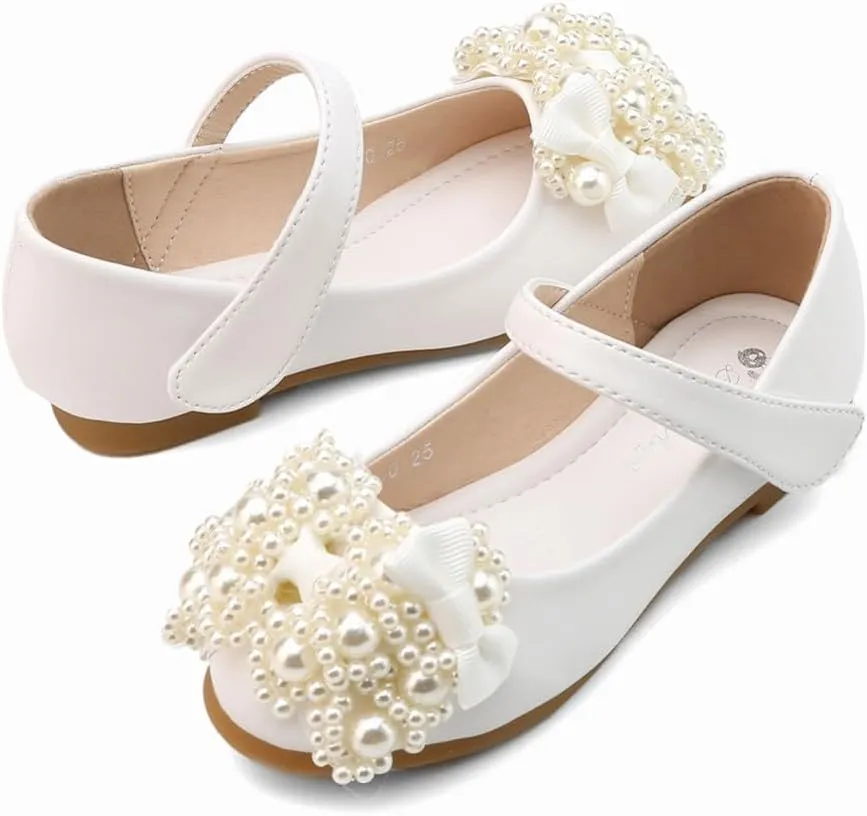 Girls Sparkle Mary Jane Ballerina Flat Glitter Low Heel School Princess Wedding Flower Dress Shoes for Toddler/Little Kid/Big Kid