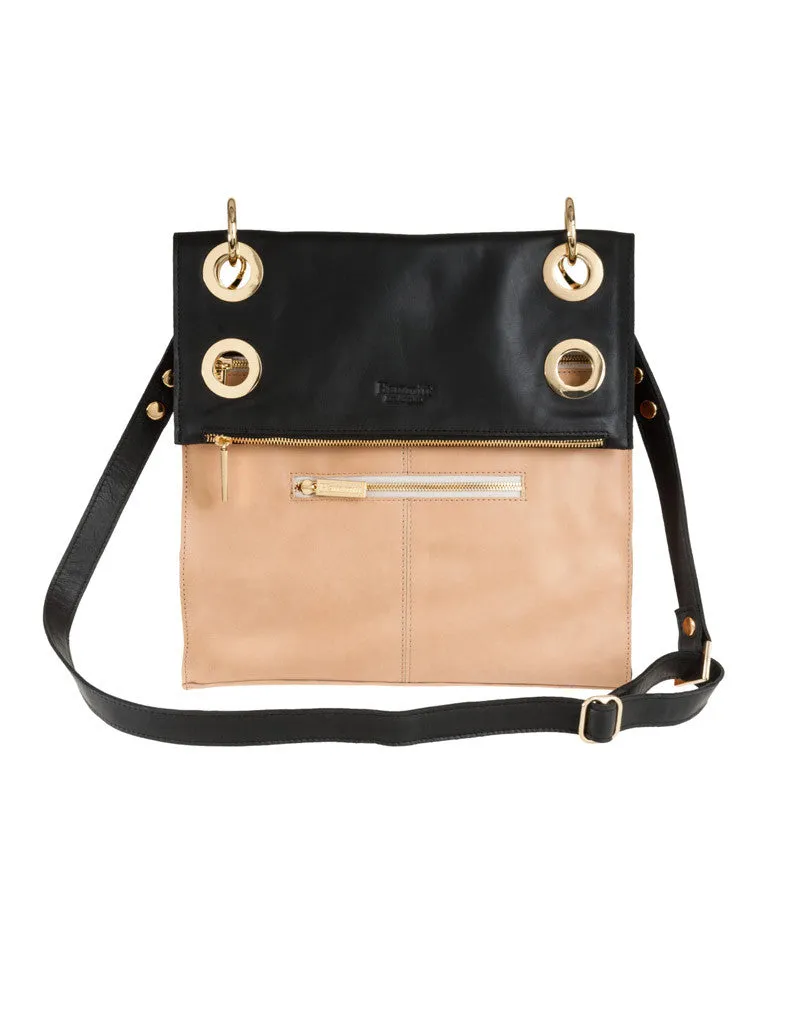 Hammitt Mark Bag in Black Out/Court Leather with Gold Hardware