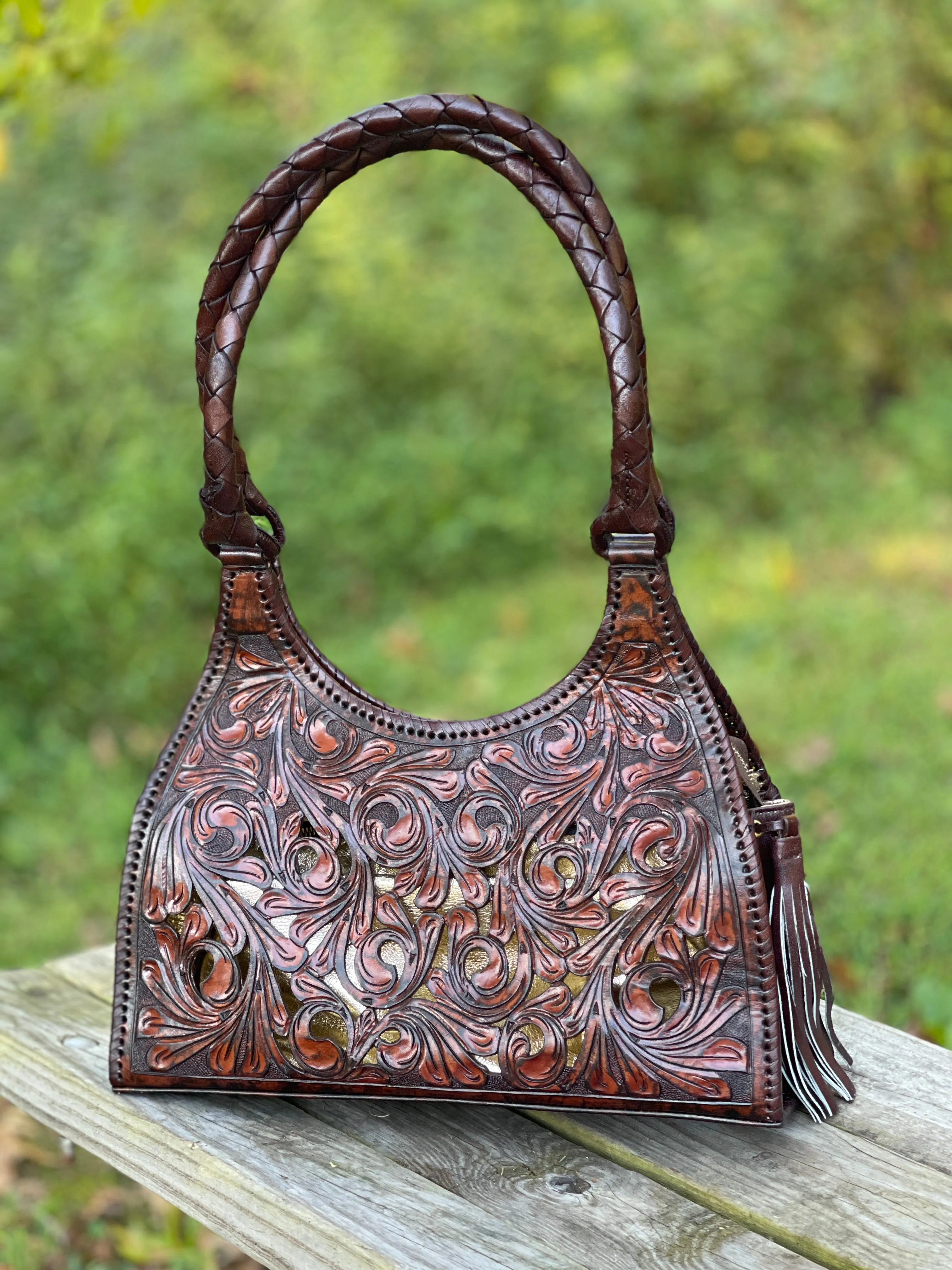 Hand Cut Out Tooling Leather Hobo Bag "LUNA" by ALLE