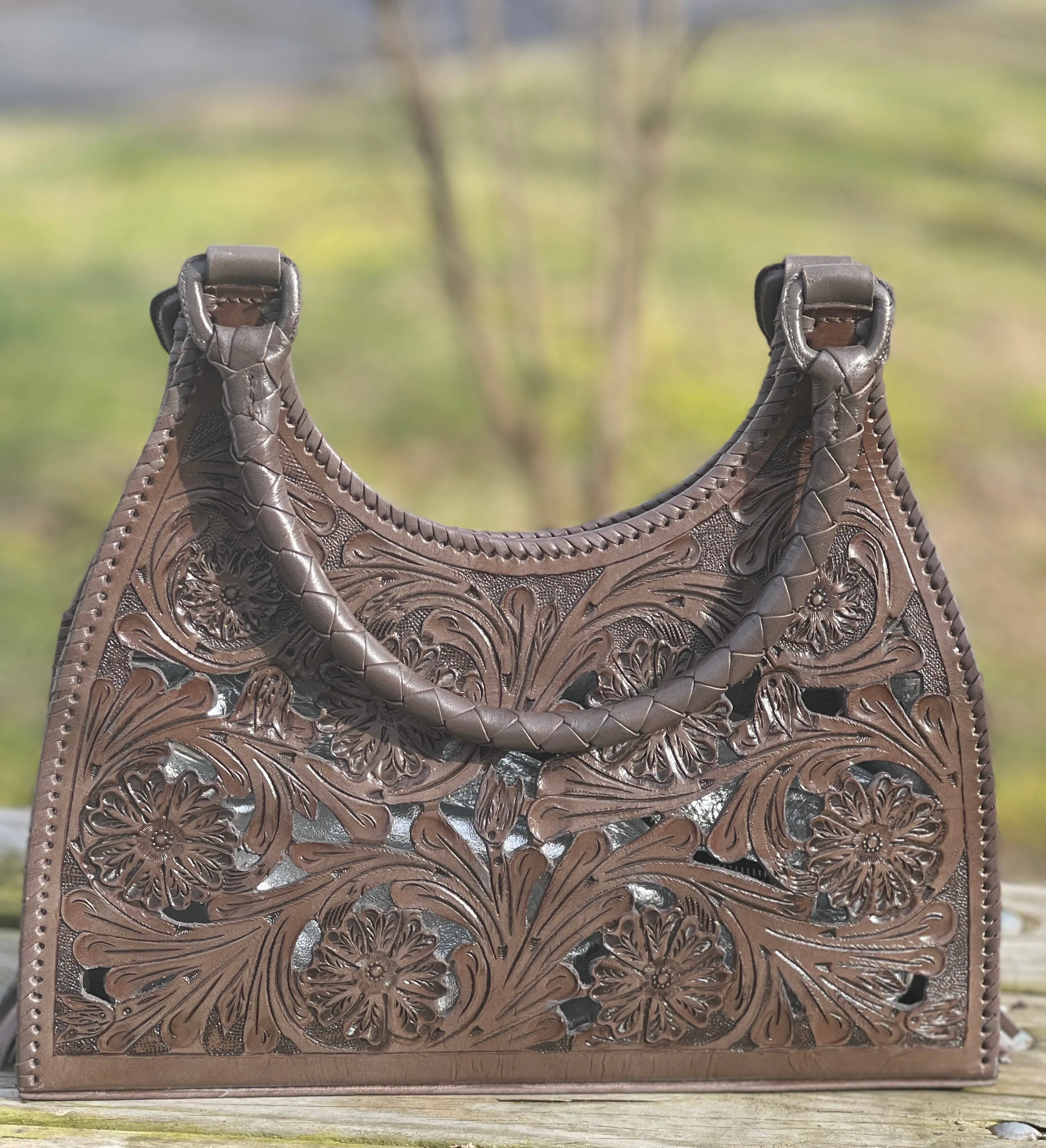 Hand Cut Out Tooling Leather Hobo Bag "LUNA" by ALLE