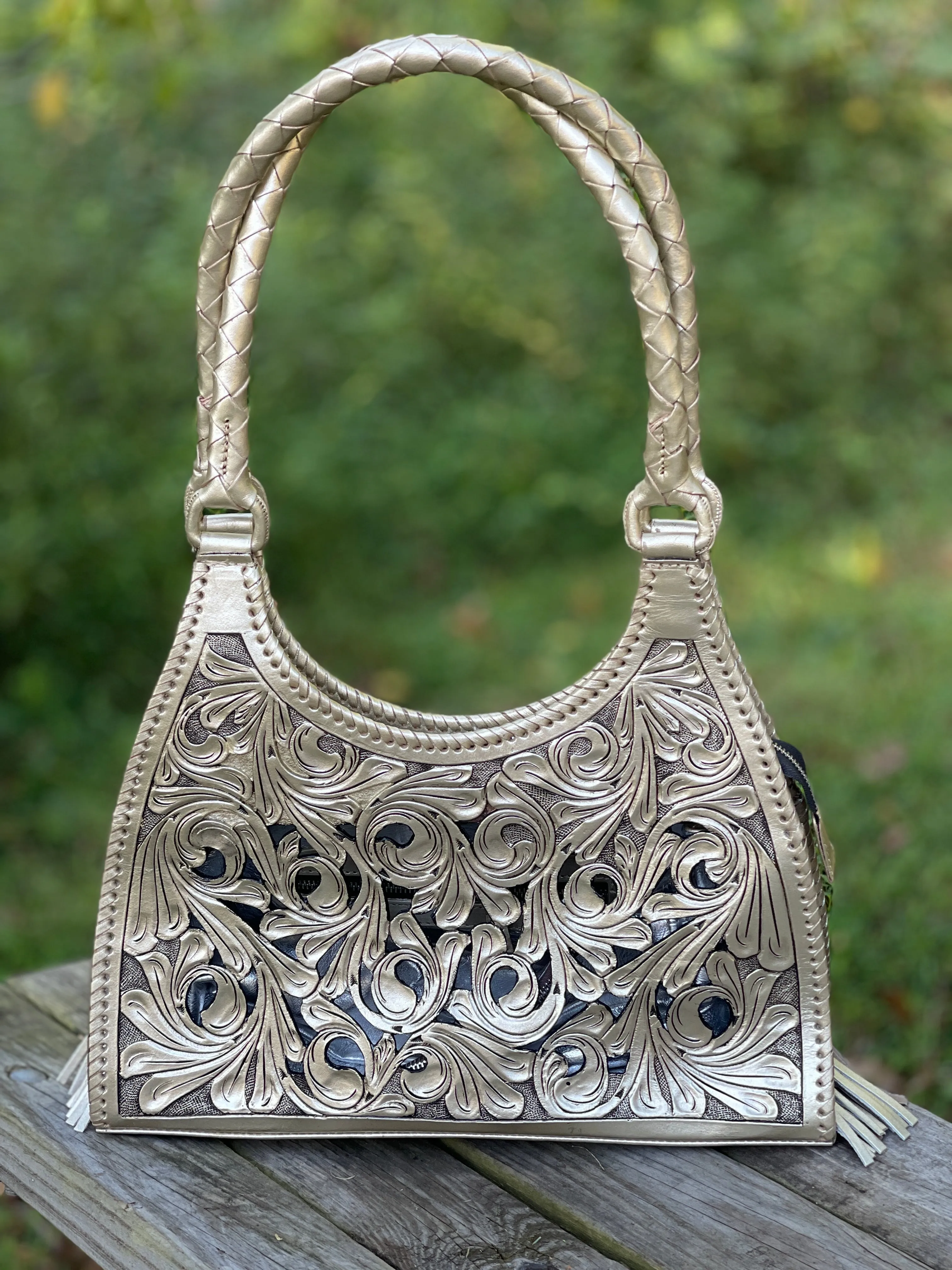 Hand Cut Out Tooling Leather Hobo Bag "LUNA" by ALLE