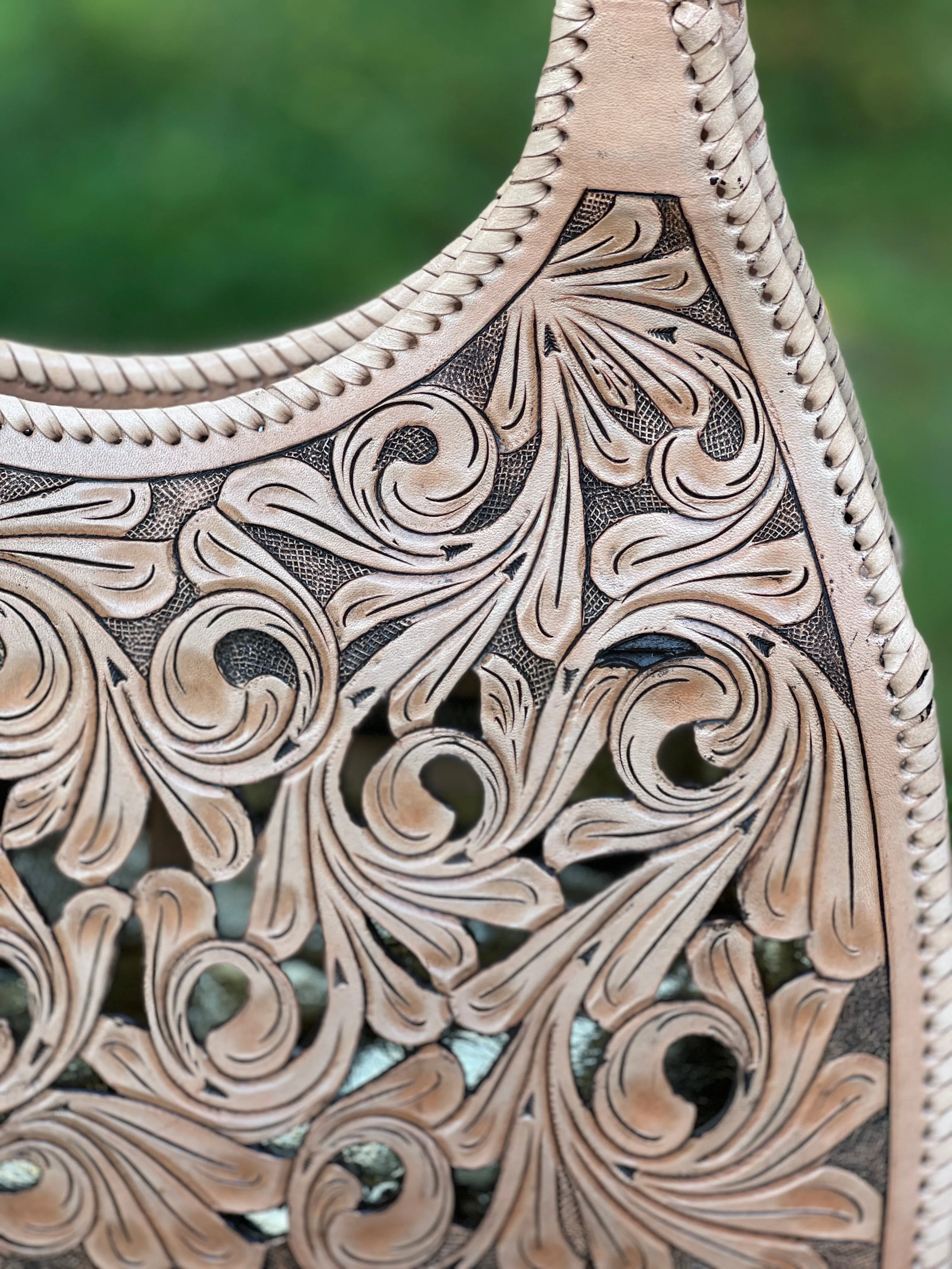 Hand Cut Out Tooling Leather Hobo Bag "LUNA" by ALLE