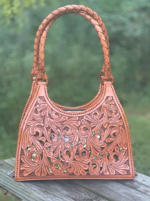 Hand Cut Out Tooling Leather Hobo Bag "LUNA" by ALLE