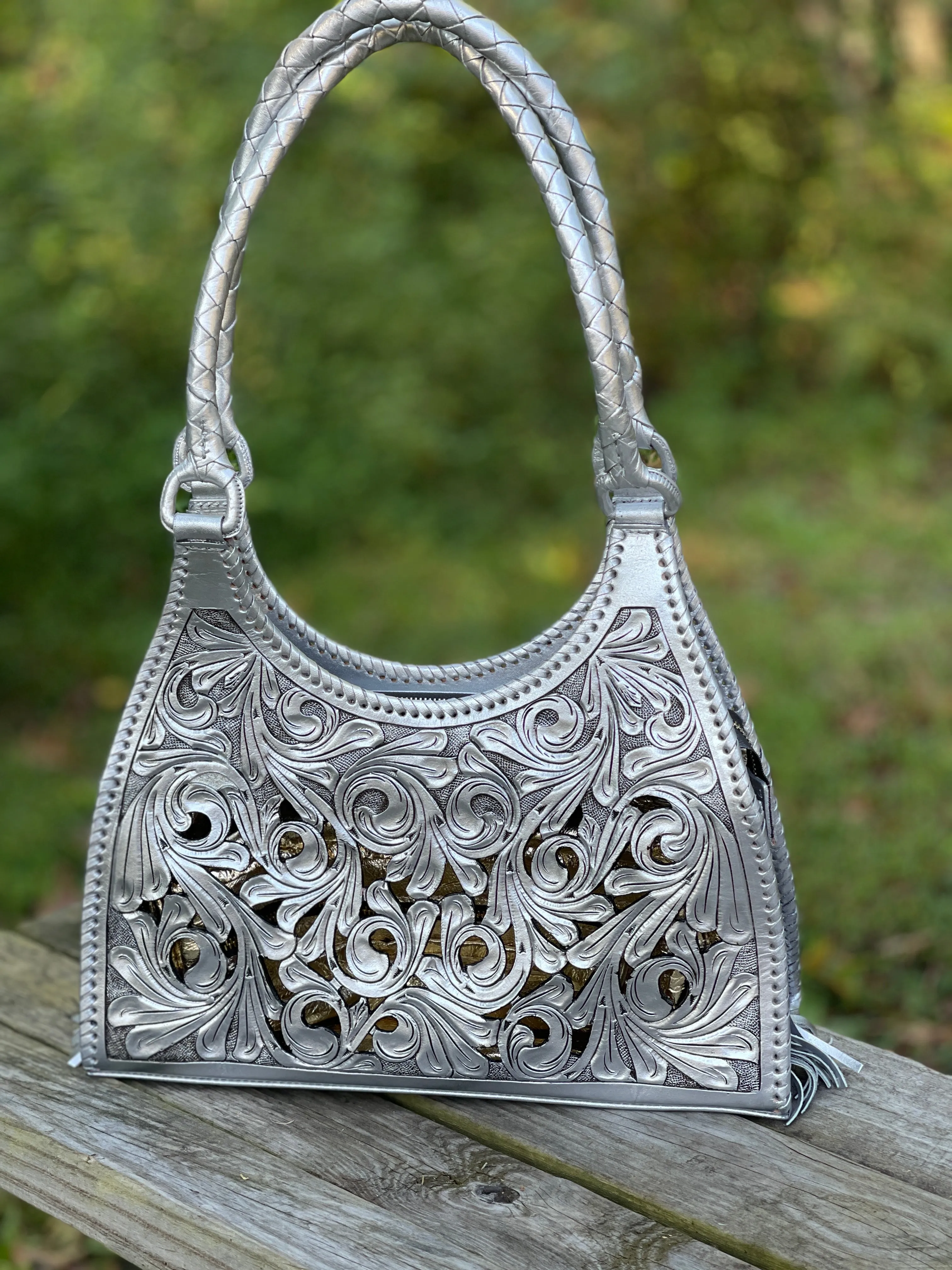 Hand Cut Out Tooling Leather Hobo Bag "LUNA" by ALLE