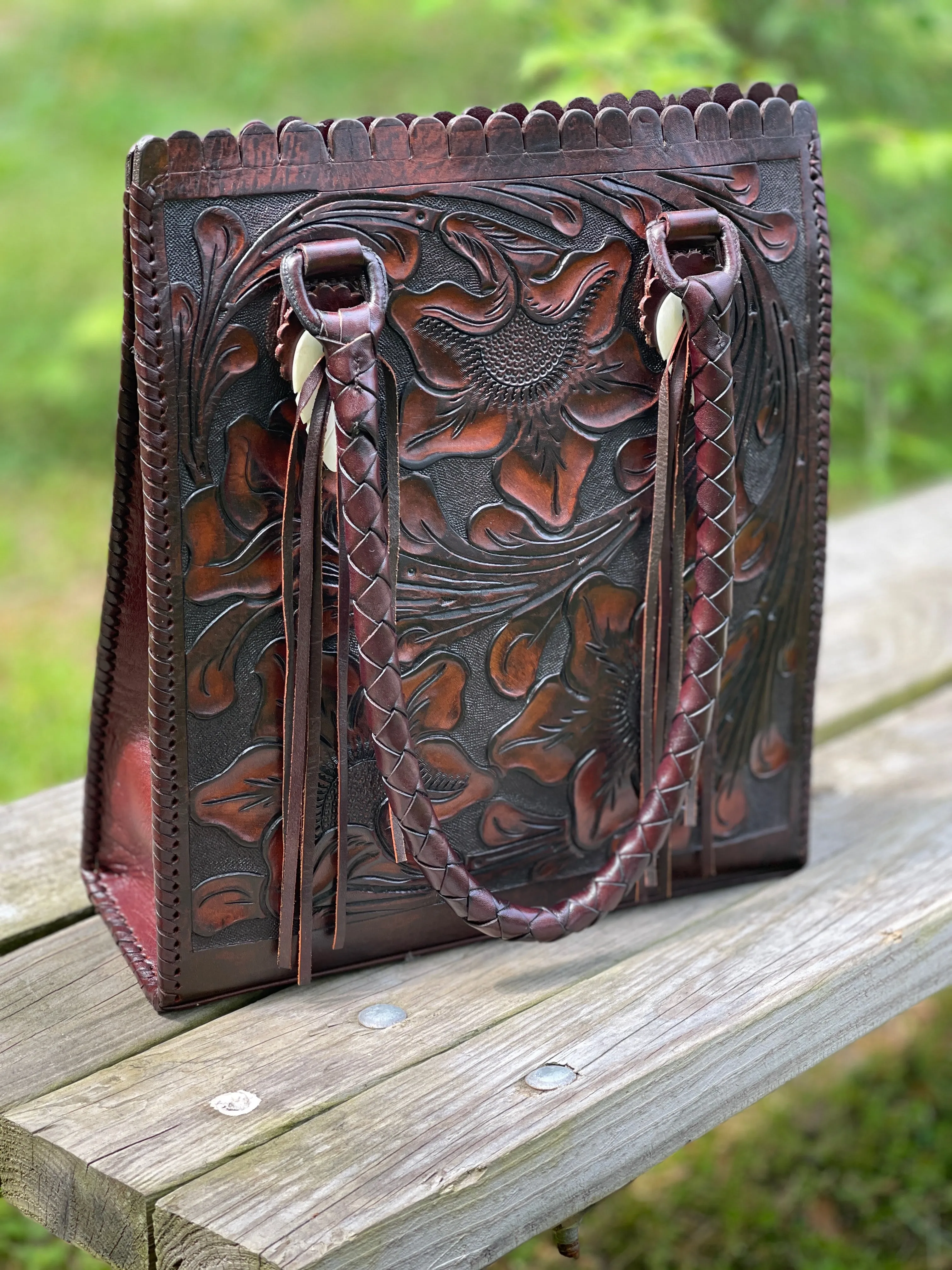 Hand Tooled Leather Tote Bag "CORREAS" by ALLE