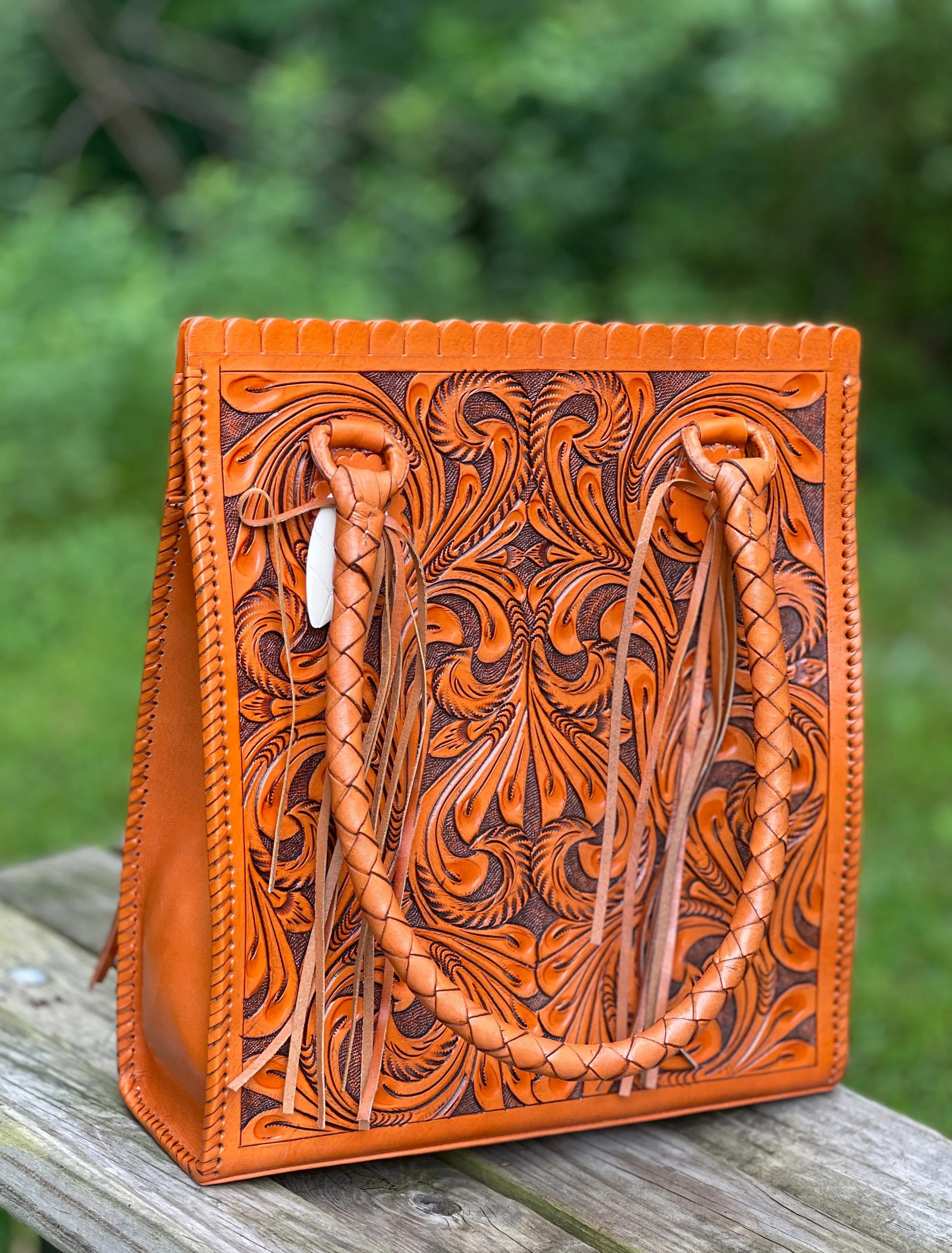 Hand Tooled Leather Tote Bag "CORREAS" by ALLE