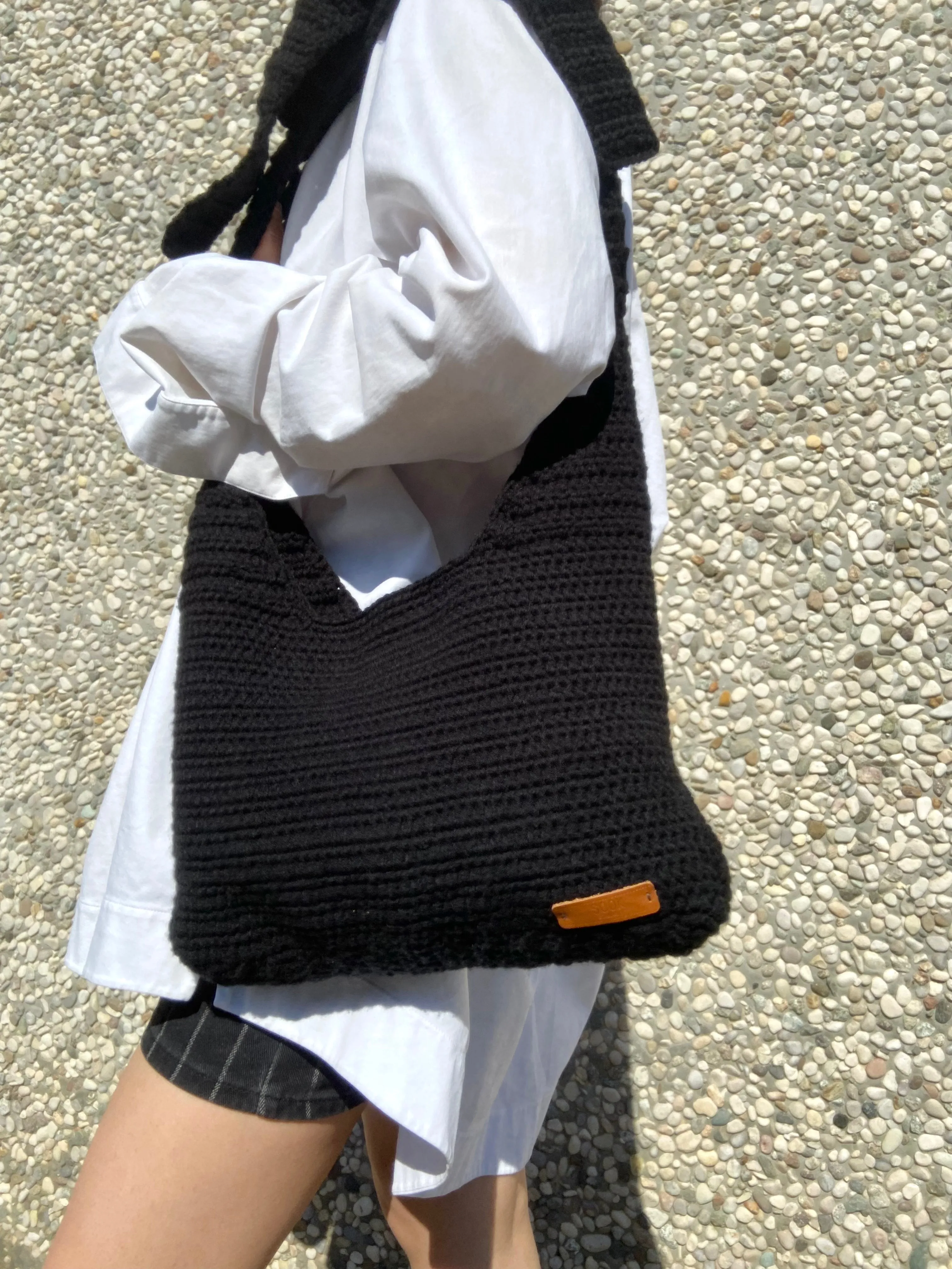 Handmade Crochet Tote Bag With Bowknot