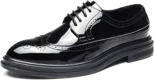 HOOENG Dress Formal Shoes for Men Lace Up Brogues Wingtips Round Toe Derby Shoes Vegan Leather Slip Resistant Low Top Block Heel Party (Color : Black, Size : 7.5)