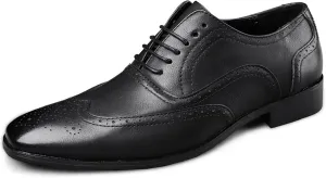 HOOENG Dress Oxford for Men Lace Up Brogue Embossed Burnished Wing Tip Vegan Leather Block Heel Anti-Slip Rubber Sole Low Top Classic (Color : Black, Size : 8)