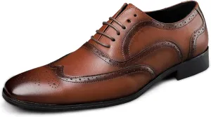 HOOENG Dress Oxford for Men Lace Up Brogue Embossed Burnished Wing Tip Vegan Leather Block Heel Anti-Slip Rubber Sole Low Top Classic (Color : Brown, Size : 10.5)