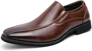 HOOENG Dress Oxford for Men Slip On Square Toe Bike Toe Vegan Leather Slip Resistant Rubber Sole Low Top Working (Color : Brown, Size : 8)