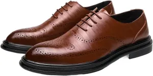 HOOENG Formal Shoes for Men Lace Up Brogue Embossed Breathable Shoes Vegan Leather Anti-Slip Low Top Non Slip Classic (Color : Brown, Size : 8.5)