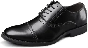 HOOENG Formal Shoes for Men Lace Up Round Cap Toe Vegan Leather Non Slip Low Top Rubber Sole Block Heel Slip Resistant Business (Color : Black, Size : 7)