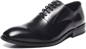 HOOENG Formal Shoes for Men Lace Up Snip Toe Vegan Leather Rubber Sole Slip Resistant Anti-Slip Block Heel Low Top Prom (Color : Black, Size : 7)