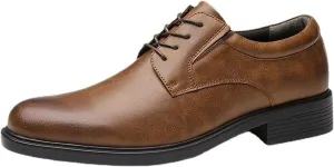 HOOENG Oxford Shoes for Men Lace Up Round Burnished Toe Derby Shoes Vegan Leather Anti-Slip Block Heel Low Top Classic (Color : Brown, Size : 8)