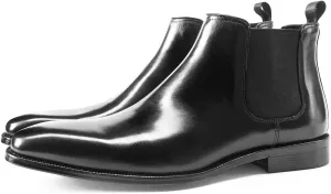 HOOENG Round Toe Ankle Boots for Men Elastic Sided Cowhide Leather Waterproof Vesture Slip on Set Fashion (Color : Black, Size : 8)