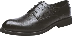 HOOENG Shoes Dress Oxford for Men Lace Up Snip Toe Burnished Toe Derby Shoes Vegan Leather Slip Resistant Anti-Slip Block Heel Prom (Color : Black, Size : 8.5)