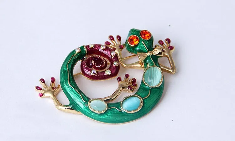 Hot Sale Green Snake Natural Stone Gecko Brooch Beautiful Charms Jewelry