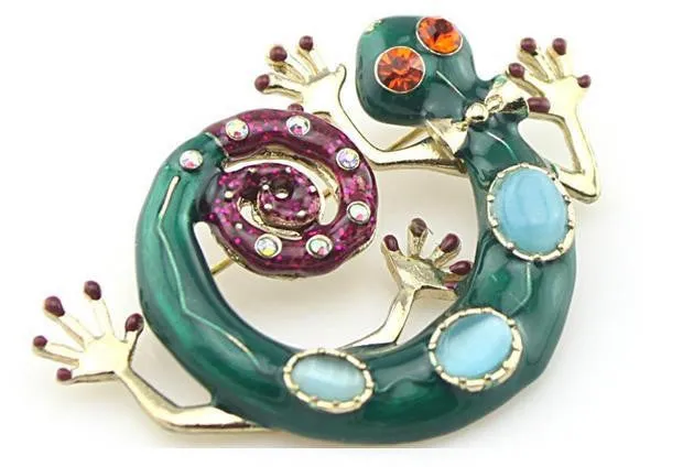 Hot Sale Green Snake Natural Stone Gecko Brooch Beautiful Charms Jewelry