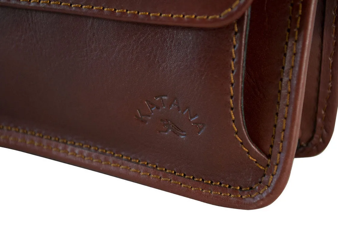 Katana Leather Brown Handy Wrist Clutch Bag