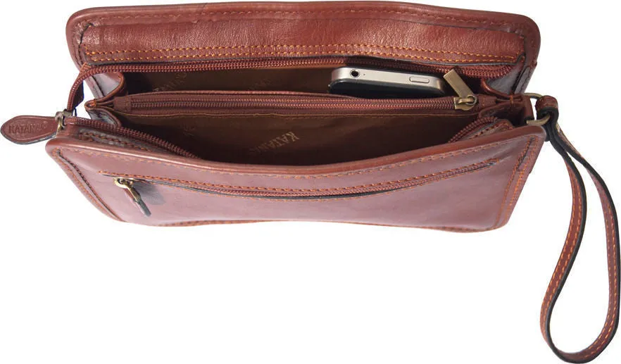 Katana Leather Brown Handy Wrist Clutch Bag
