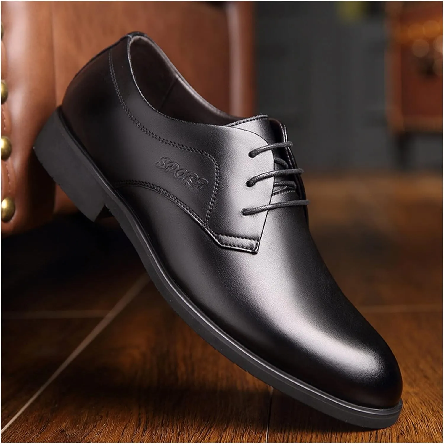 LAZIRO Men's Leather Shoes Genuine Leather Business Dress Men's Shoes Youth Fashion Pointed Toe Wedding Shoes