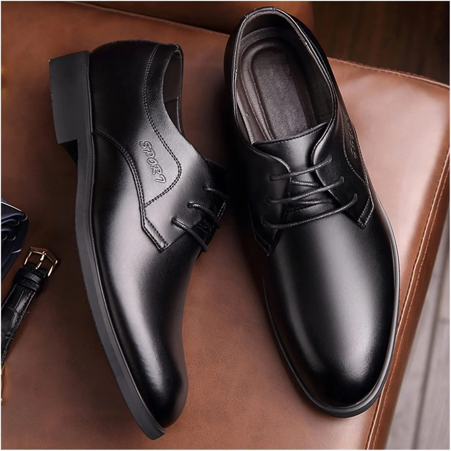LAZIRO Men's Leather Shoes Genuine Leather Business Dress Men's Shoes Youth Fashion Pointed Toe Wedding Shoes