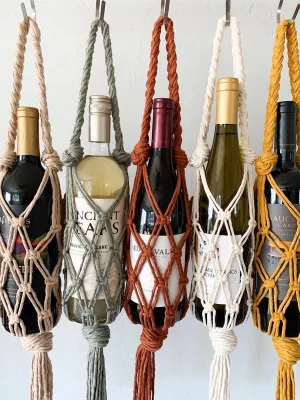 Macramé Wine Tote: Mustard