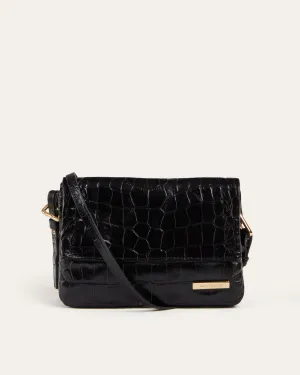 Mari Small Crossbody, Black Croco