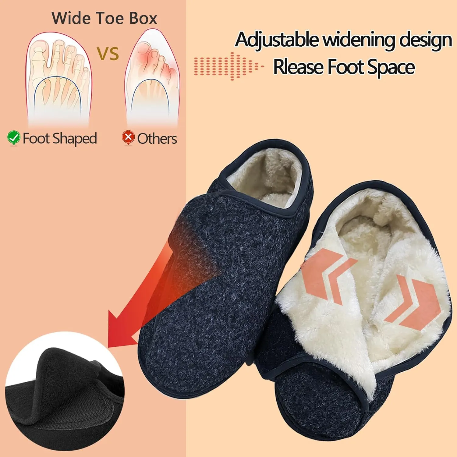 Men Women Diabetic Shoes, Edema Footwear, Adjustable Magic Stickers Cotton Winter Shoes for Swollen Feet, Wide, Foot Diseases, Arthritis, Big Toes, Valgus, Deformed, Post Op