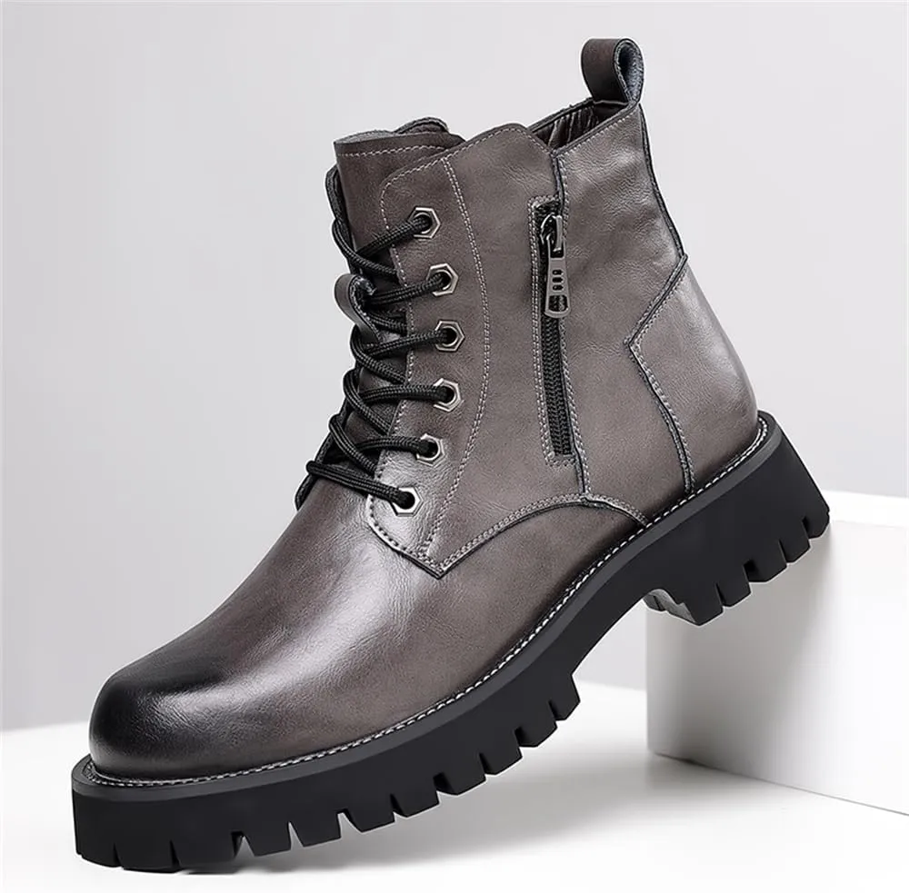Men's Fashion Lace Up Ankle Boots Chelsea Boots Round Toe Waterproof Classic Dress Booties for Men Men's Motorcycle Boots