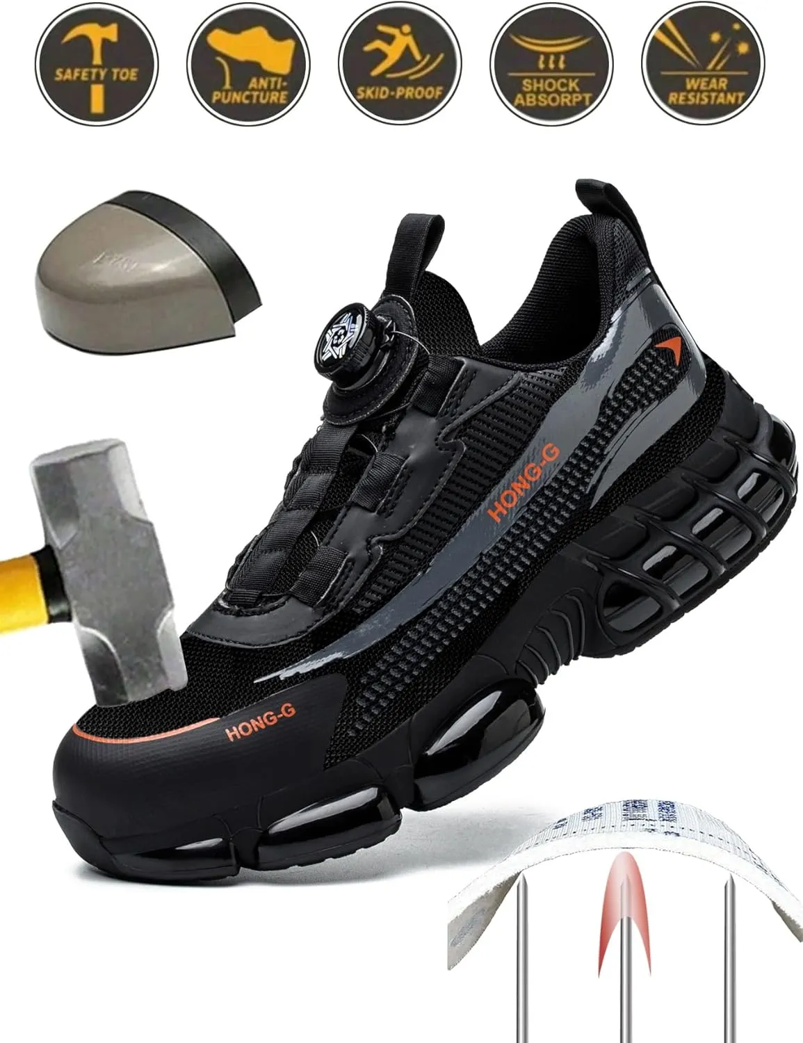 Men's Work Safety Shoes with Rotating Buckle Steel Toe Protection, Puncture Resistant, Breathable, Lightweight Protective Shoes for Women's Work Safety Shoes