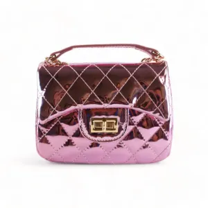 Metallic Crossbody Quilted Purse - Pink