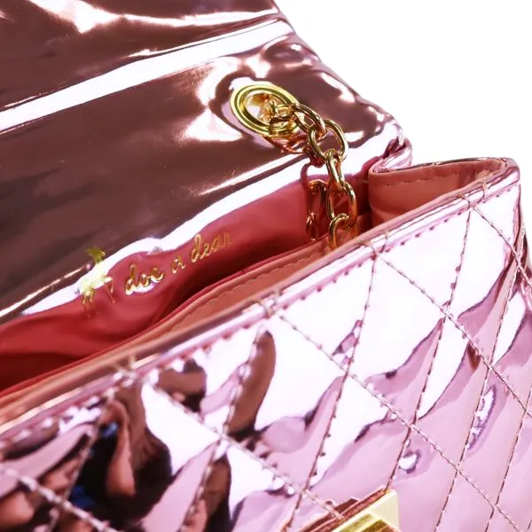 Metallic Crossbody Quilted Purse - Pink