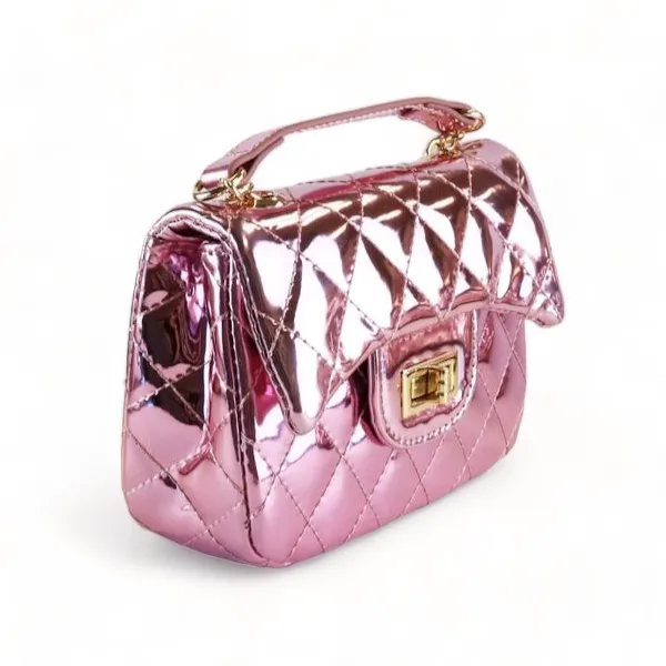 Metallic Crossbody Quilted Purse - Pink