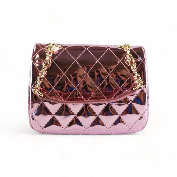 Metallic Crossbody Quilted Purse - Pink