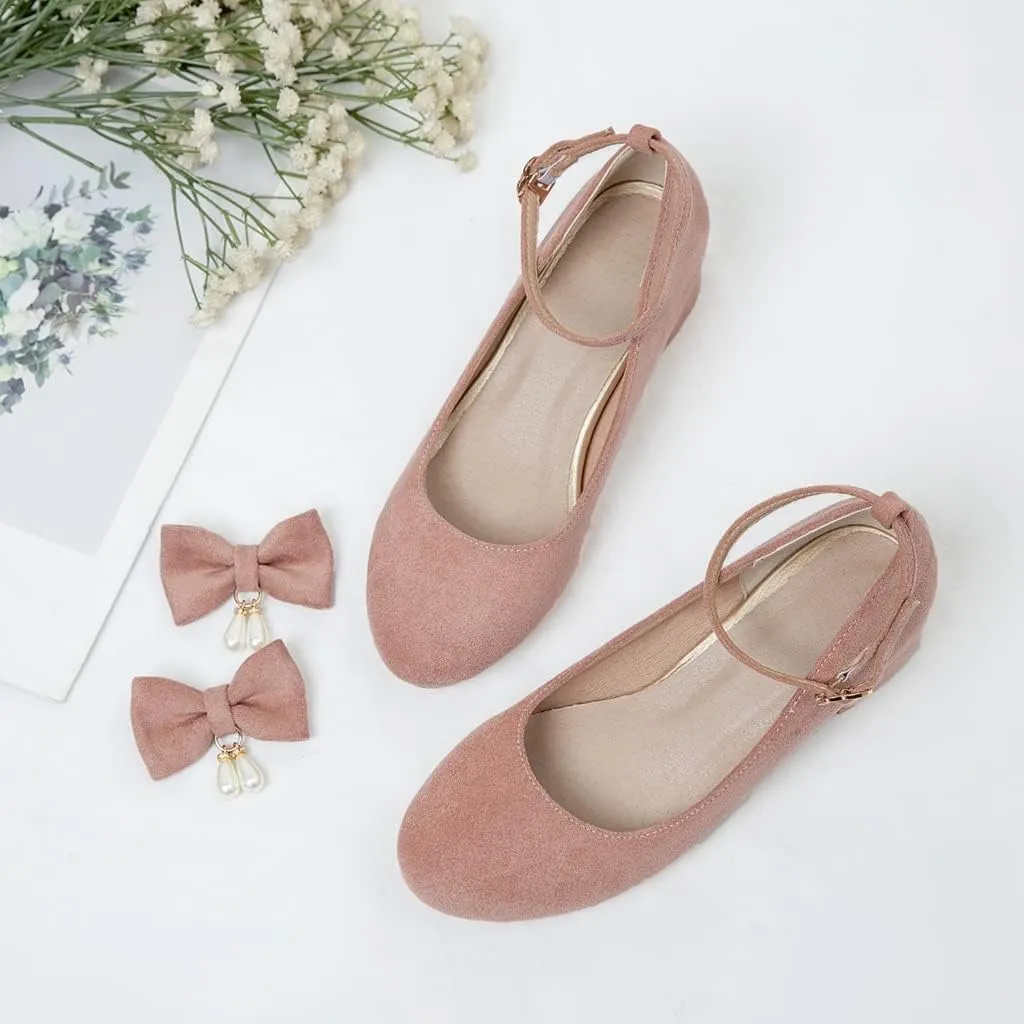 MIOKE Women's Chunky Mid Heel Dress Pumps Square Toe Buckle Suede Slip-On Comfort Casual Office Work Shoes