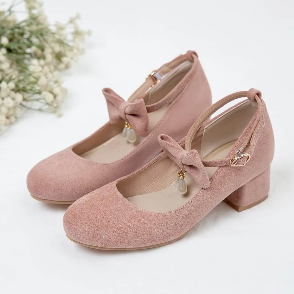 MIOKE Women's Chunky Mid Heel Dress Pumps Square Toe Buckle Suede Slip-On Comfort Casual Office Work Shoes