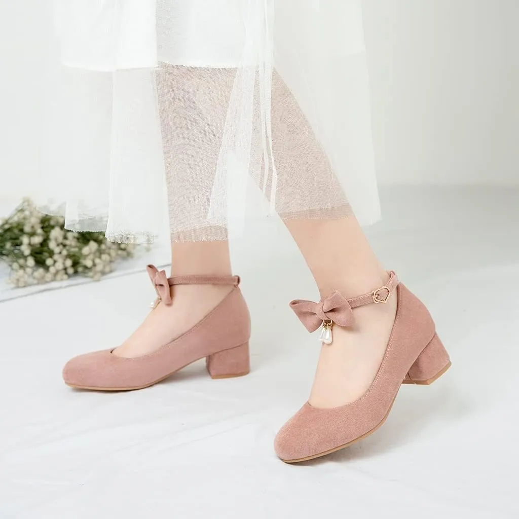 MIOKE Women's Chunky Mid Heel Dress Pumps Square Toe Buckle Suede Slip-On Comfort Casual Office Work Shoes