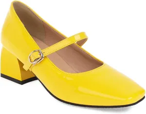 MIOKE Women's Chunky Mid Heel Dress Pumps Suede Square Toe Buckle Slip-On Comfort Casual Work Office Shoes