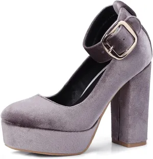MIOKE Women's Platform Chunky High Block Heel Pumps Round Toe Comfort Buckle Strap Mary Jane Dress Shoes