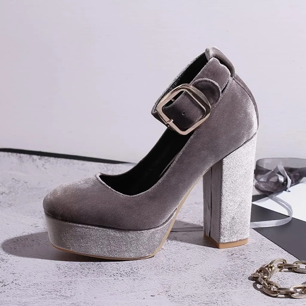 MIOKE Women's Platform Chunky High Block Heel Pumps Round Toe Comfort Buckle Strap Mary Jane Dress Shoes