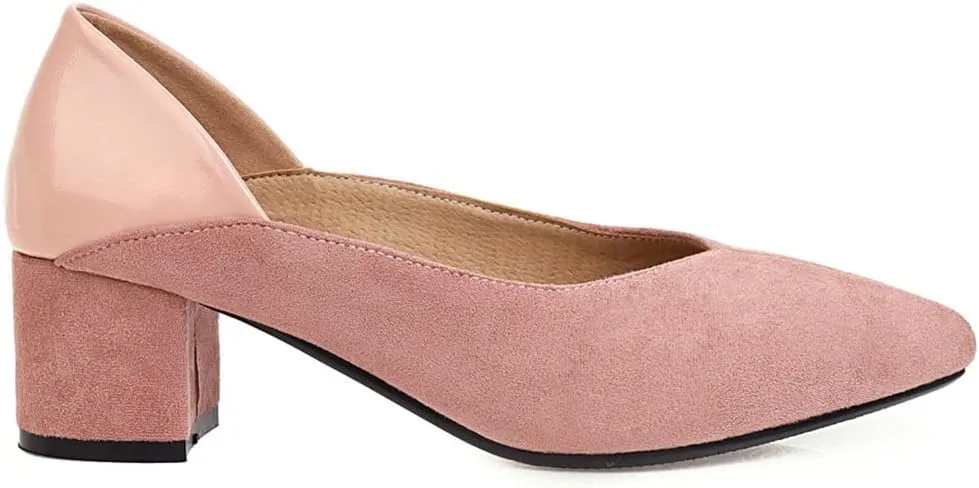 MIOKE Women's Square Toe Buckle Chunky Mid Heel Pumps Suede Slip-On Comfort Casual Office Work Dress Shoes