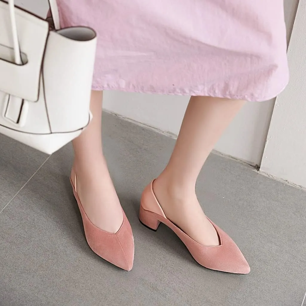 MIOKE Women's Square Toe Buckle Chunky Mid Heel Pumps Suede Slip-On Comfort Casual Office Work Dress Shoes