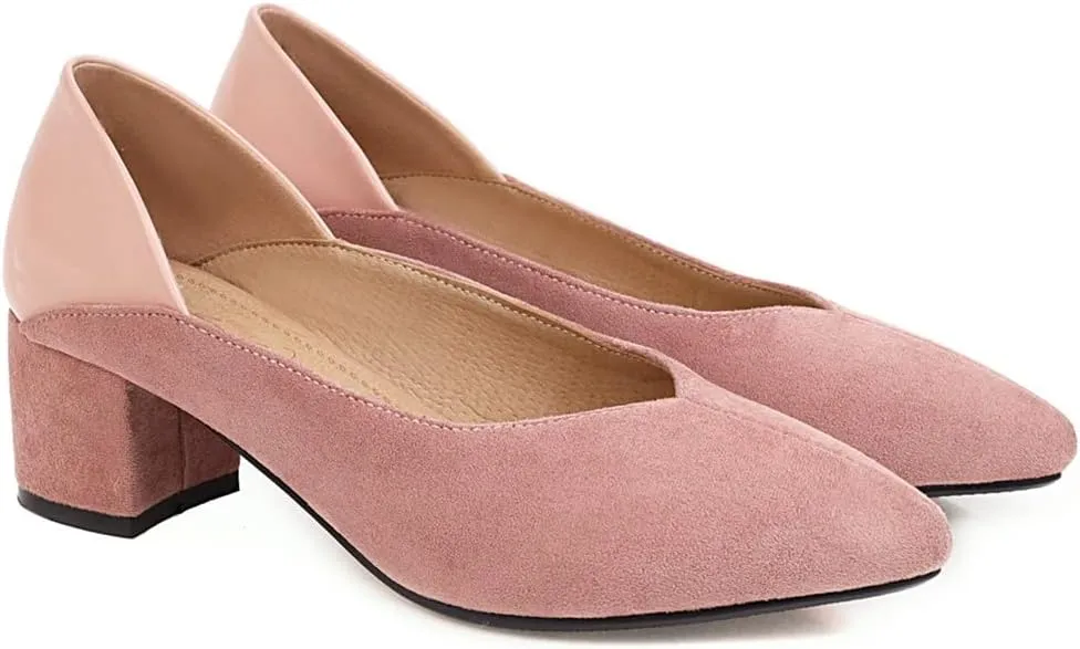 MIOKE Women's Square Toe Buckle Chunky Mid Heel Pumps Suede Slip-On Comfort Casual Office Work Dress Shoes