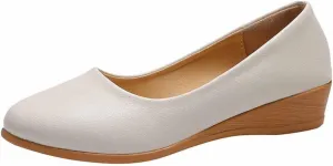 MSYINGL Women's Wedge Pumps,Leather Low Heeled Round Toe Wedge, Slip on Dress Pumps Shoes,Work Casual Walking Shoes