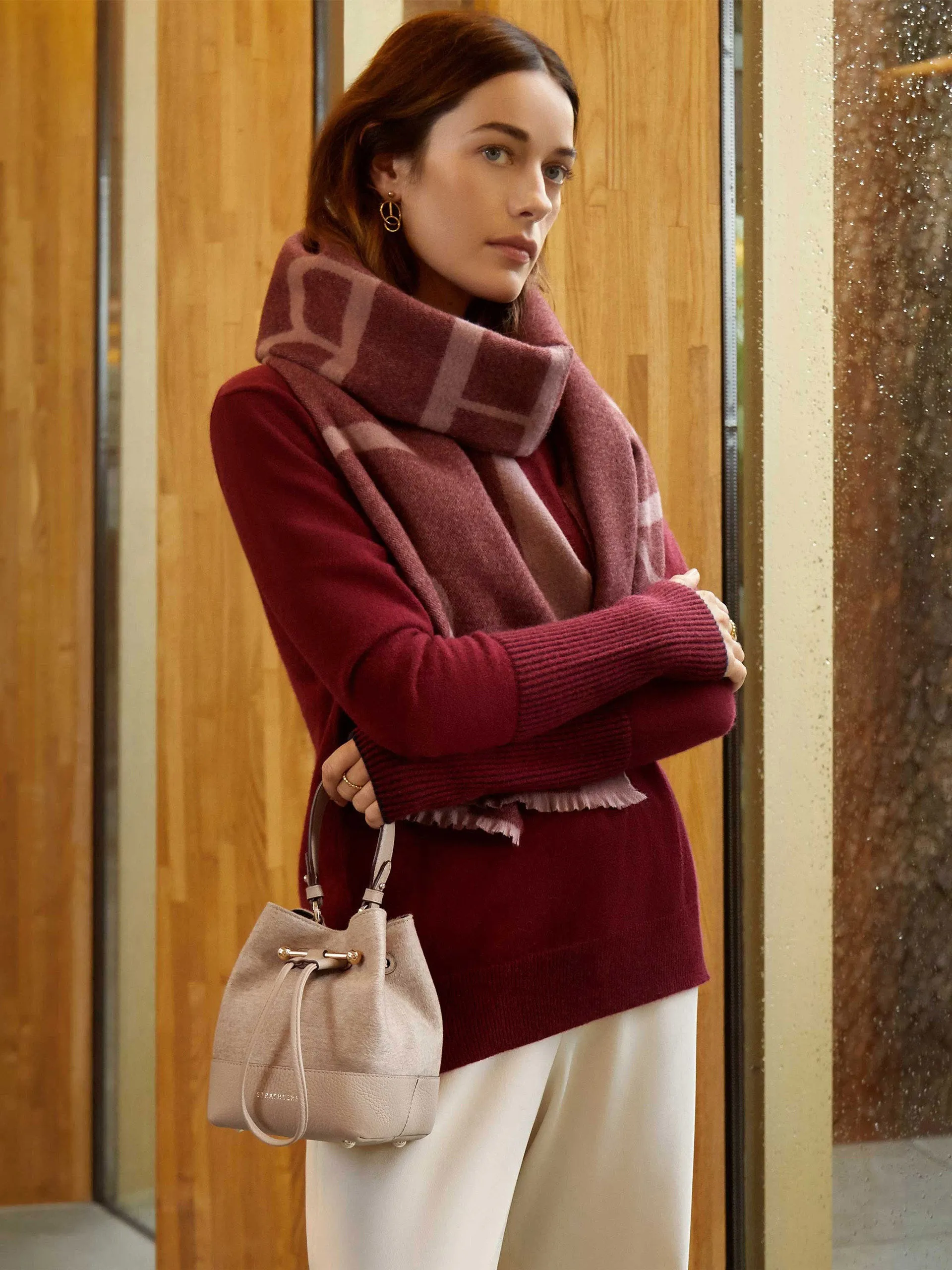 Mushroom Lana Osette cashmere blend top handle bag