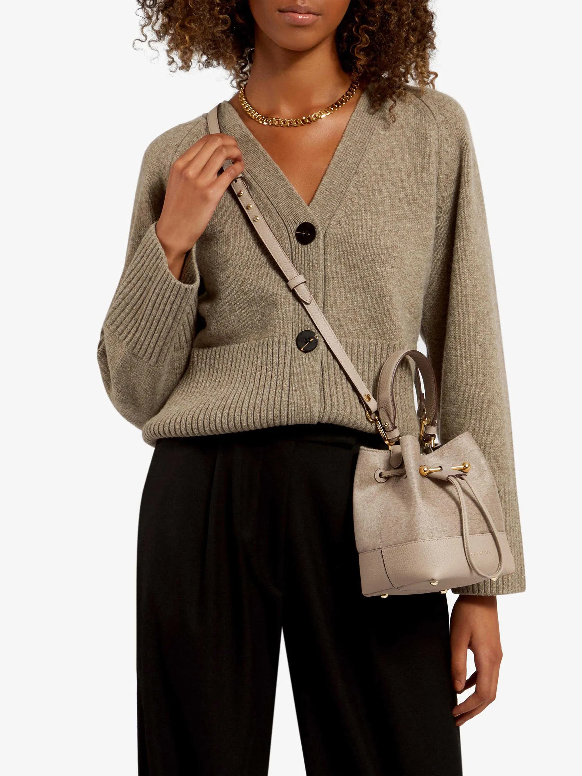 Mushroom Lana Osette cashmere blend top handle bag