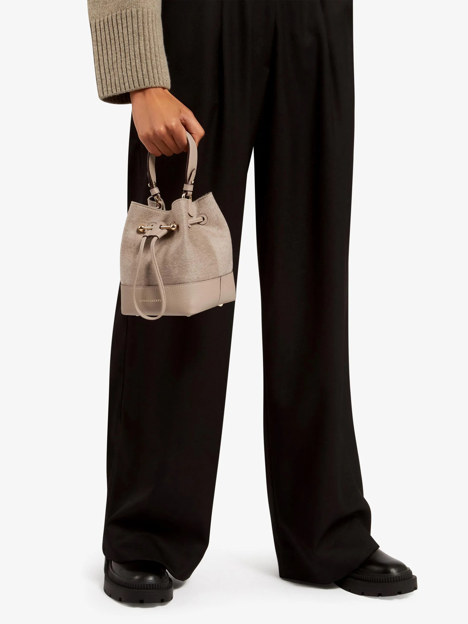 Mushroom Lana Osette cashmere blend top handle bag